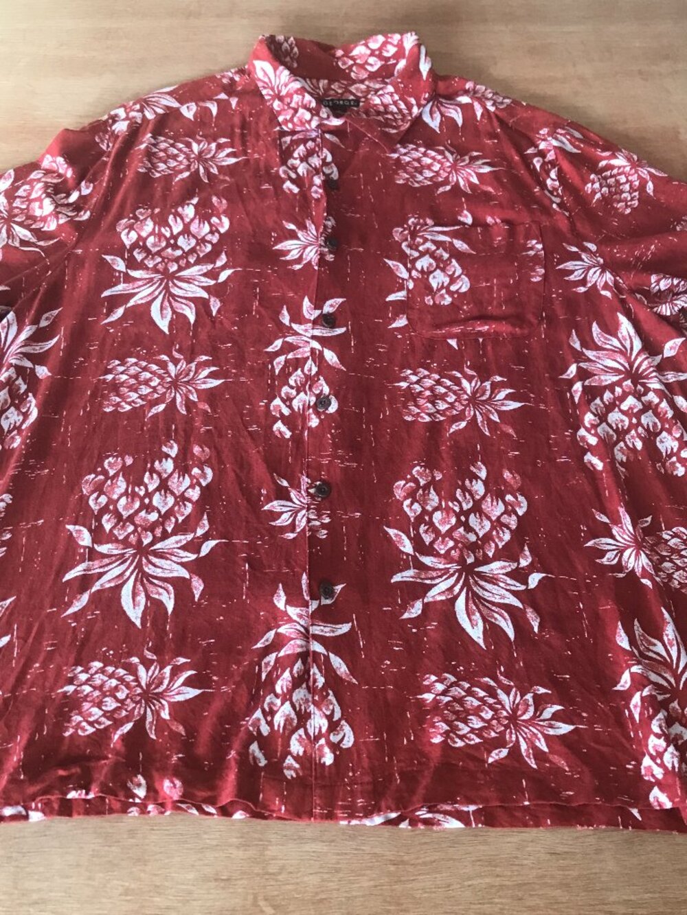 George Hawaiian Shirt Men 2XL Red Floral Button Up Pocket Short Sleeve Collared